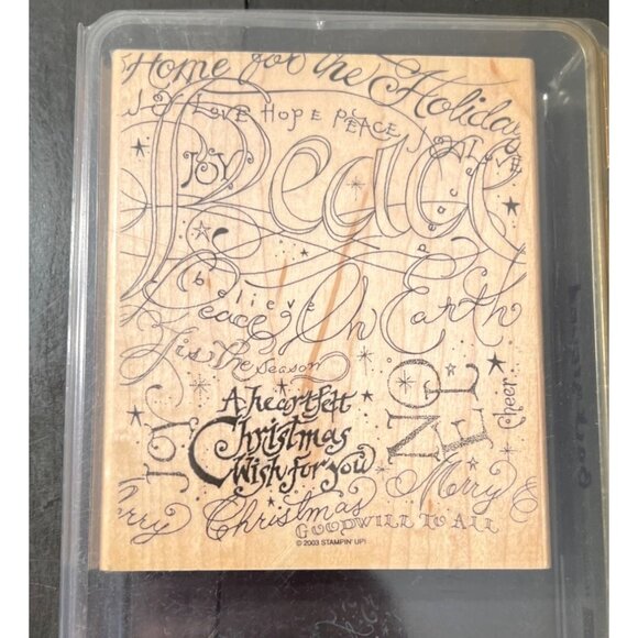 Stampin Up! 2003 Holiday Print Wood Mounted Rubber Stamp Christmas - Picture 1 of 4